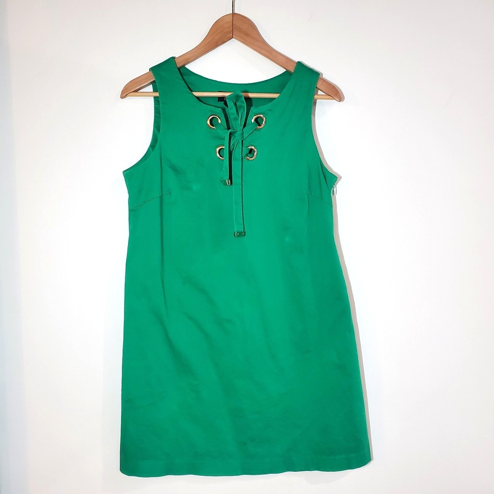 Jessica Simpson Women's Green Sheath Mini Dress Grommet Tie Neckline Size 6